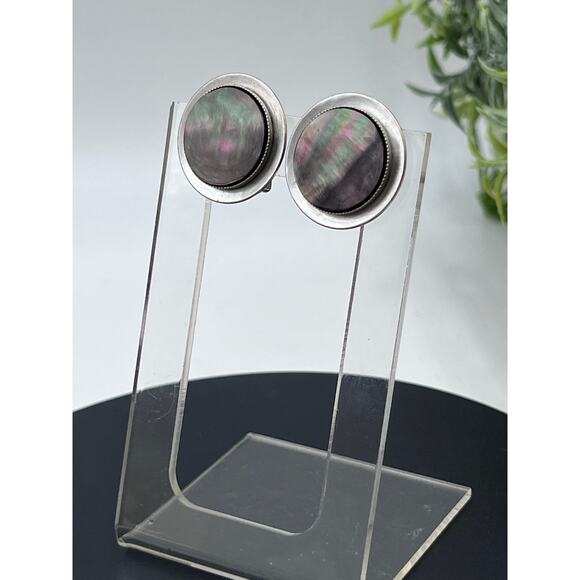 Marjorie Baer (MB SF) Vintage Round Abalone Silver Tone Clip on earrings - Picture 3 of 8